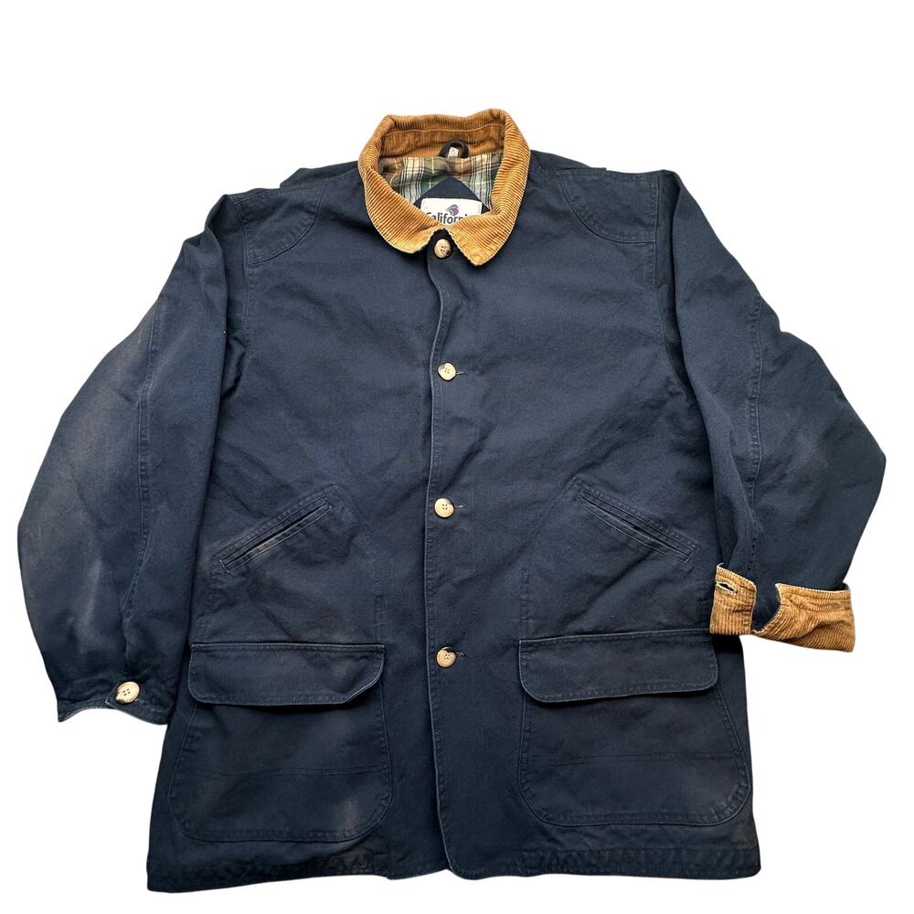 California Outerwear Canvas Plaid Flannel Lined Barn Chore Coat Mens Large Navy